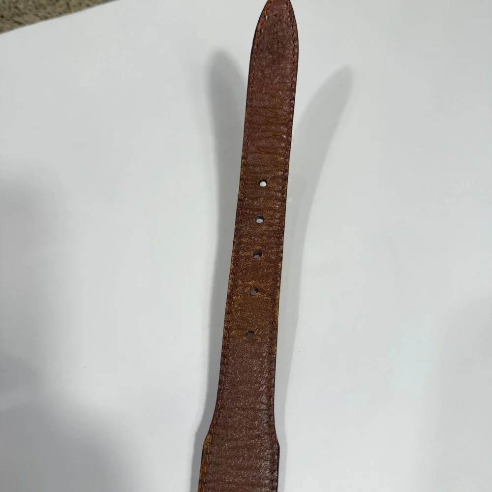 Brighton Vintage Brown Embossed Woven Leather Belt Brass Buckle 36.5